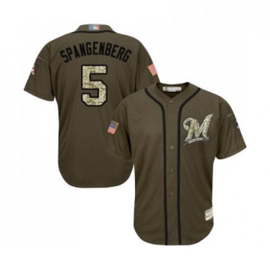 Youth Milwaukee Brewers 5 Cory Spangenberg Authentic Green Salute to Service Baseball Jersey