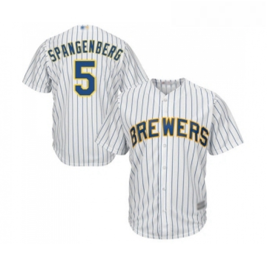 Youth Milwaukee Brewers 5 Cory Spangenberg Replica White Home Cool Base Baseball Jersey