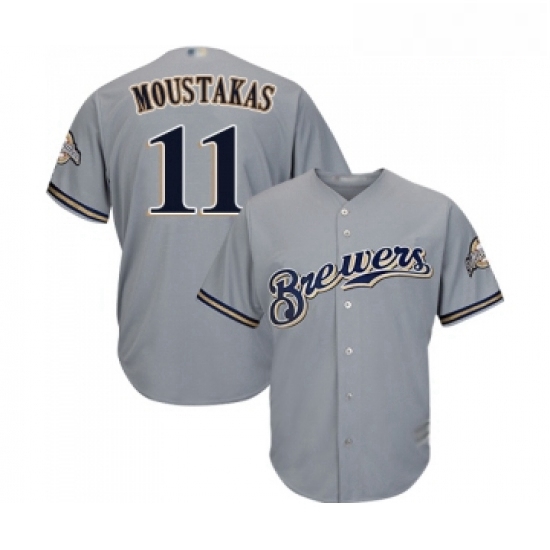 Youth Milwaukee Brewers 11 Mike Moustakas Replica Grey Road Cool Base Baseball Jersey