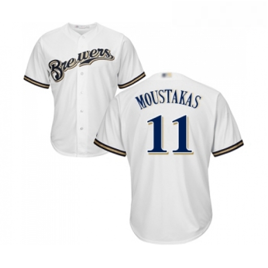 Youth Milwaukee Brewers 11 Mike Moustakas Replica White Alternate Cool Base Baseball Jersey