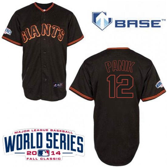 Youth Majestic San Francisco Giants 12 Joe Panik Authentic Black Cool Base w2014 World Series Patch 