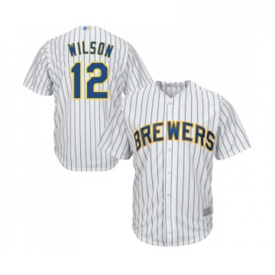 Youth Milwaukee Brewers 12 Alex Wilson Replica White Home Cool Base Baseball Jersey