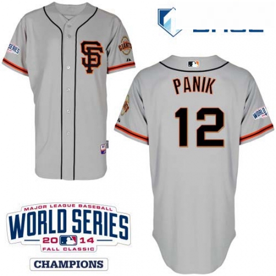 Youth Majestic San Francisco Giants 12 Joe Panik Replica Grey Road 2 Cool Base w2014 World Series Pa