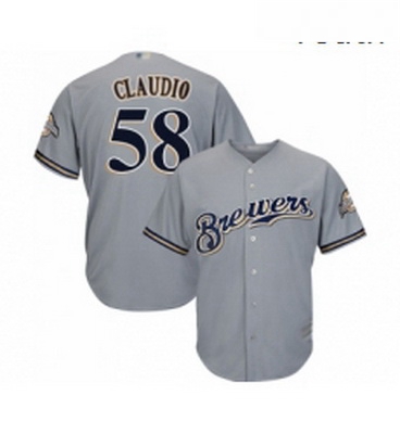 Youth Milwaukee Brewers 58 Alex Claudio Replica Grey Road Cool Base Baseball Jersey