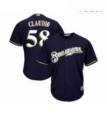 Youth Milwaukee Brewers 58 Alex Claudio Replica Navy Blue Alternate Cool Base Baseball Jersey