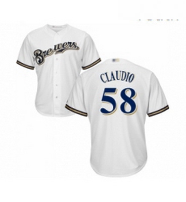 Youth Milwaukee Brewers 58 Alex Claudio Replica White Alternate Cool Base Baseball Jersey