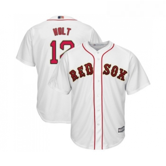 Youth Boston Red Sox 12 Brock Holt Authentic White 2019 Gold Program Cool Base Baseball Jersey