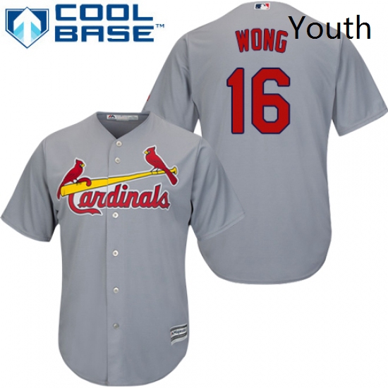 Youth Majestic St Louis Cardinals 16 Kolten Wong Replica Grey Road Cool Base MLB Jersey