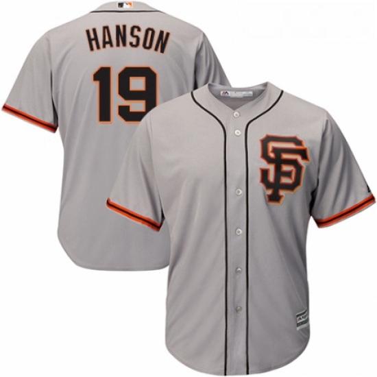 Youth Majestic San Francisco Giants 19 Alen Hanson Authentic Grey Road 2 Cool Base MLB Jersey