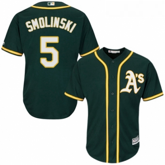 Youth Majestic Oakland Athletics 5 Jake Smolinski Authentic Green Alternate 1 Cool Base MLB Jersey