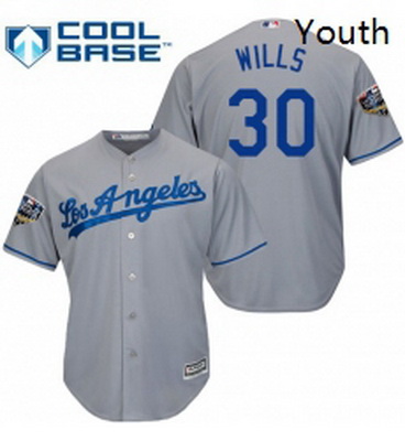 Youth Majestic Los Angeles Dodgers 30 Maury Wills Authentic Grey Road Cool Base 2018 World Series ML