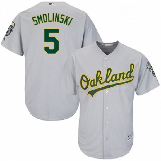 Youth Majestic Oakland Athletics 5 Jake Smolinski Replica Grey Road Cool Base MLB Jersey