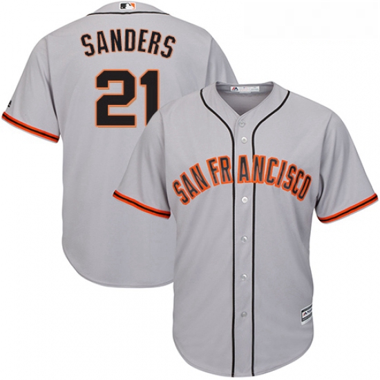 Youth Majestic San Francisco Giants 21 Deion Sanders Authentic Grey Road Cool Base MLB Jersey