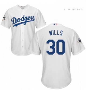 Youth Majestic Los Angeles Dodgers 30 Maury Wills Authentic White Home 2017 World Series Bound Cool 