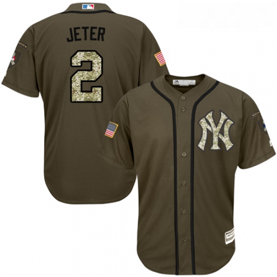 Youth Majestic New York Yankees 2 Derek Jeter Authentic Green Salute to Service MLB Jersey