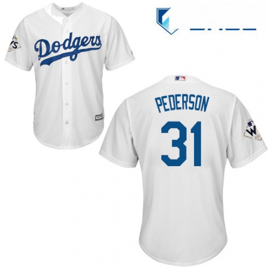 Youth Majestic Los Angeles Dodgers 31 Joc Pederson Authentic White Home 2017 World Series Bound Cool