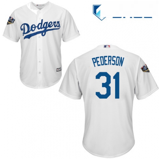 Youth Majestic Los Angeles Dodgers 31 Joc Pederson Authentic White Home Cool Base 2018 World Series 