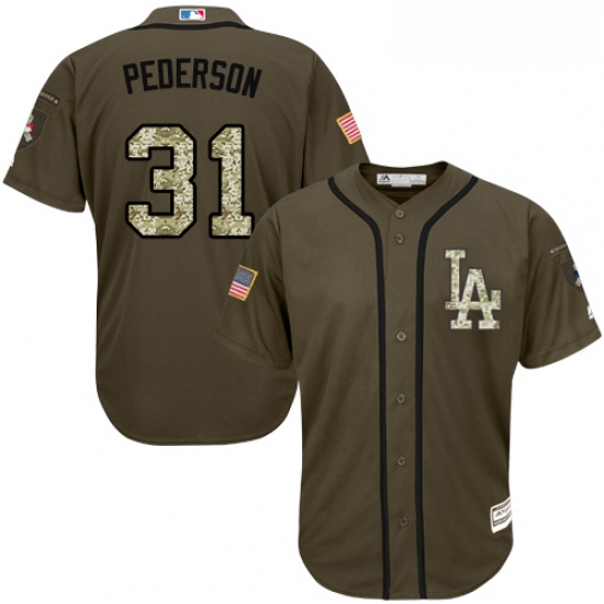 Youth Majestic Los Angeles Dodgers 31 Joc Pederson Replica Green Salute to Service MLB Jersey