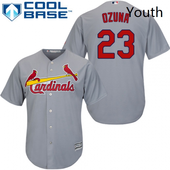 Youth Majestic St Louis Cardinals 23 Marcell Ozuna Replica Grey 