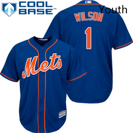 Youth Majestic New York Mets 1 Mookie Wilson Authentic Royal Blue Alternate Home Cool Base MLB Jerse