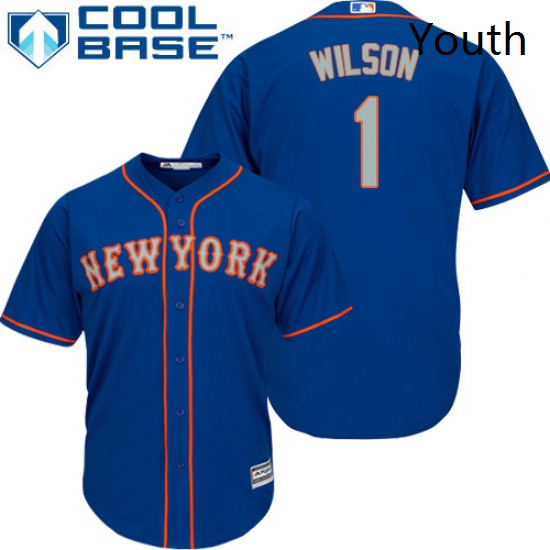 Youth Majestic New York Mets 1 Mookie Wilson Authentic Royal Blue Alternate Road Cool Base MLB Jerse