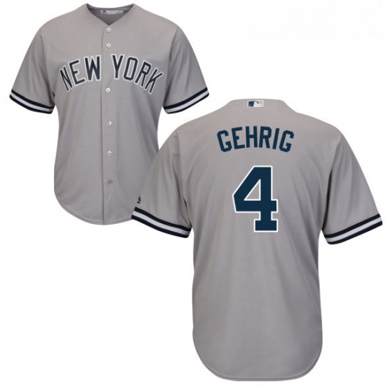 Youth Majestic New York Yankees 4 Lou Gehrig Replica Grey Road MLB Jersey