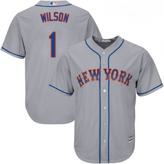 Youth Majestic New York Mets 1 Mookie Wilson Replica Grey Road Cool Base MLB Jersey