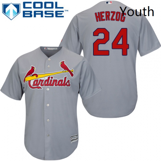 Youth Majestic St Louis Cardinals 24 Whitey Herzog Replica Grey Road Cool Base MLB Jersey
