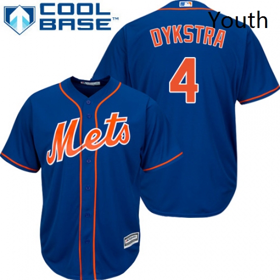 Youth Majestic New York Mets 4 Lenny Dykstra Authentic Royal Blue Alternate Home Cool Base MLB Jerse