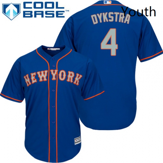 Youth Majestic New York Mets 4 Lenny Dykstra Authentic Royal Blue Alternate Road Cool Base MLB Jerse