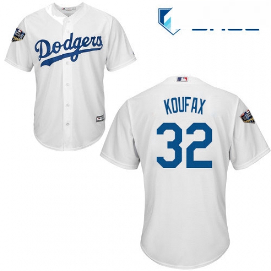 Youth Majestic Los Angeles Dodgers 32 Sandy Koufax Authentic White Home Cool Base 2018 World Series 