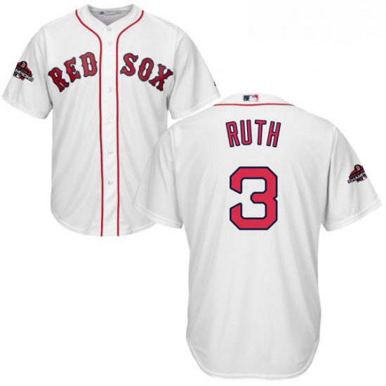 Youth Majestic Boston Red Sox 3 Babe Ruth Authentic White Home Cool Base 2018 World Series Champions