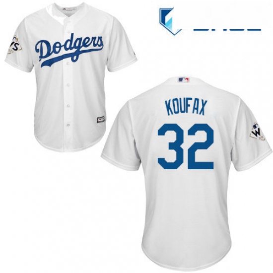 Youth Majestic Los Angeles Dodgers 32 Sandy Koufax Replica White Home 2017 World Series Bound Cool B