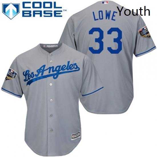 Youth Majestic Los Angeles Dodgers 33 Mark Lowe Authentic Grey Road Cool Base 2018 World Series MLB 