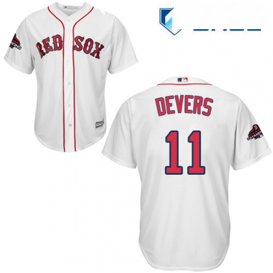 Youth Majestic Boston Red Sox 11 Rafael Devers Authentic White Home Cool Base 2018 World Series Cham