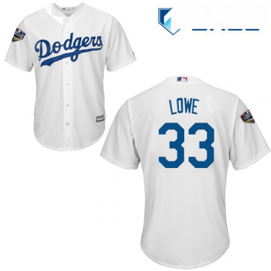 Youth Majestic Los Angeles Dodgers 33 Mark Lowe Authentic White Home Cool Base 2018 World Series MLB