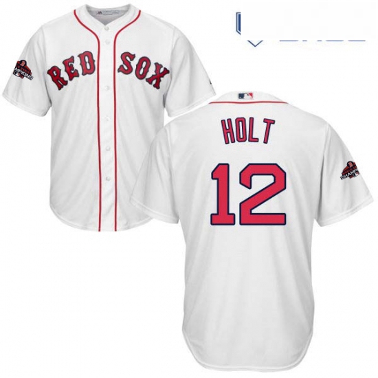 Youth Majestic Boston Red Sox 12 Brock Holt Authentic White Home Cool Base 2018 World Series Champio