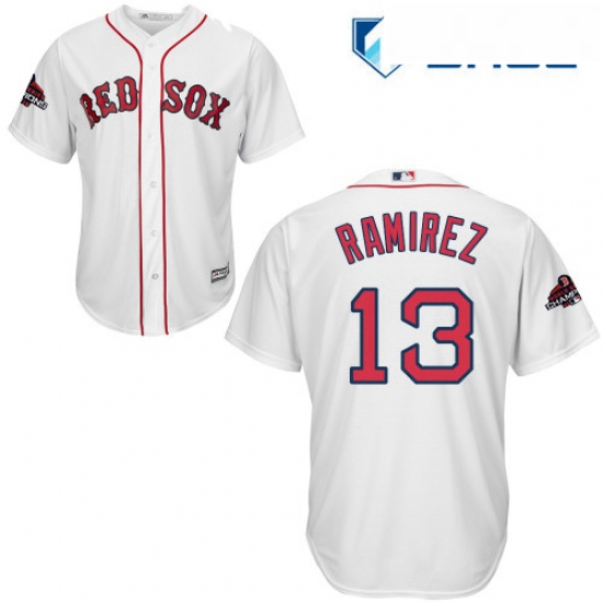 Youth Majestic Boston Red Sox 13 Hanley Ramirez Authentic White Home Cool Base 2018 World Series Cha