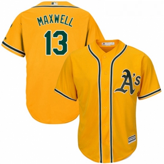 Youth Majestic Oakland Athletics 13 Bruce Maxwell Authentic Gold Alternate 2 Cool Base MLB Jersey
