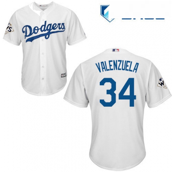 Youth Majestic Los Angeles Dodgers 34 Fernando Valenzuela Authentic White Home 2017 World Series Bou