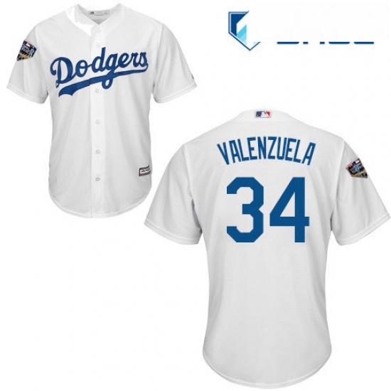 Youth Majestic Los Angeles Dodgers 34 Fernando Valenzuela Authentic White Home Cool Base 2018 World 