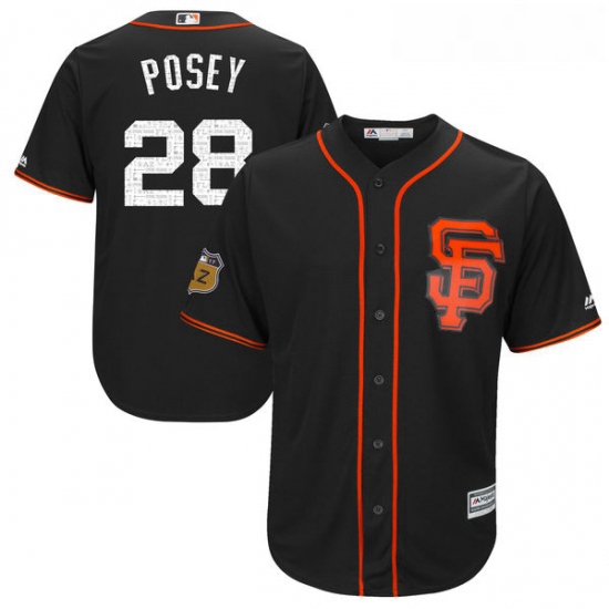 Youth Majestic San Francisco Giants 28 Buster Posey Authentic Black 2017 Spring Training Cool Base M