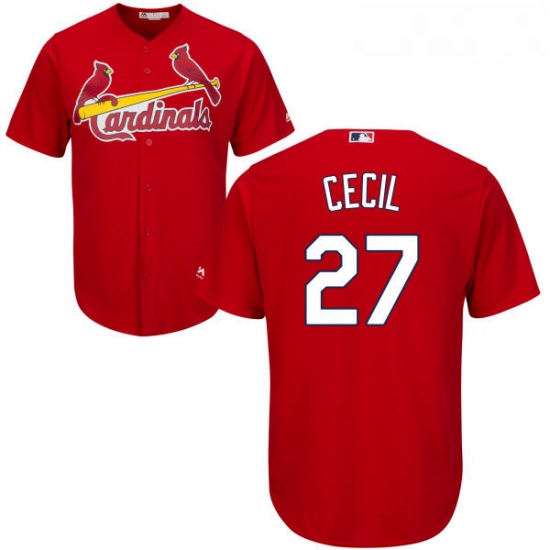 Youth Majestic St Louis Cardinals 27 Brett Cecil Authentic Red Alternate Cool Base MLB Jersey