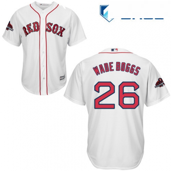 Youth Majestic Boston Red Sox 26 Wade Boggs Authentic White Home Cool Base 2018 World Series Champio