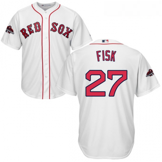 Youth Majestic Boston Red Sox 27 Carlton Fisk Authentic White Home Cool Base 2018 World Series Champ