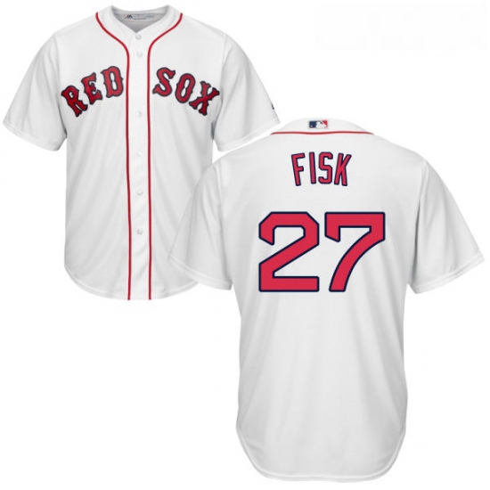 Youth Majestic Boston Red Sox 27 Carlton Fisk Authentic White Home Cool Base MLB Jersey