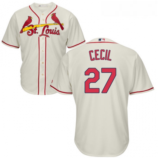 Youth Majestic St Louis Cardinals 27 Brett Cecil Replica Cream Alternate Cool Base MLB Jersey