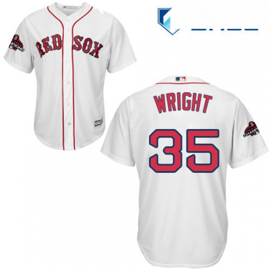 Youth Majestic Boston Red Sox 35 Steven Wright Authentic White Home Cool Base 2018 World Series Cham