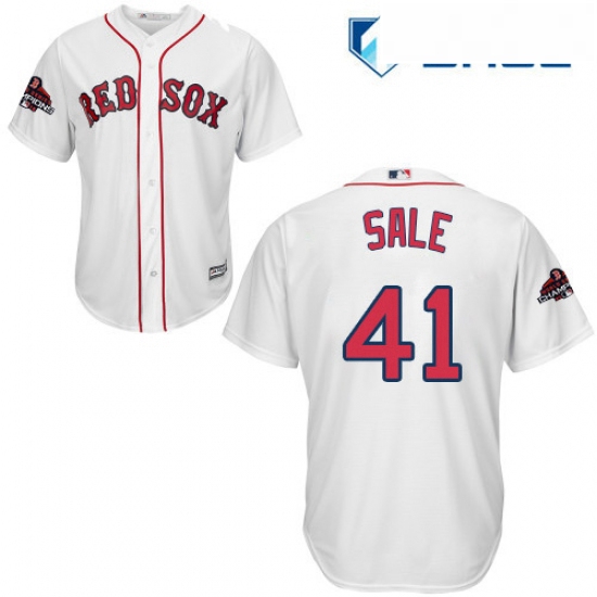 Youth Majestic Boston Red Sox 41 Chris Sale Authentic White Home Cool Base 2018 World Series Champio