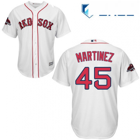 Youth Majestic Boston Red Sox 45 Pedro Martinez Authentic White Home Cool Base 2018 World Series Cha